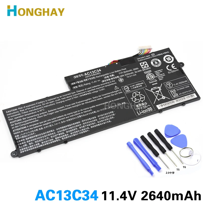 Дешево Honghay AC13C34 новый оригинальный аккумулятор для ноутбука acer Aspire V5 122P ICP5 60 80 V5 132 E3 112 V5 122 ЖК 11,4 в 30wh 2640 мА ч
