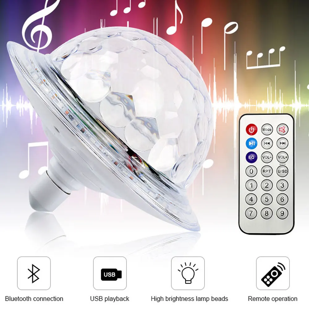 Светодиодный сценический RGB проектор E27 с Bluetooth и пультом дистанционного