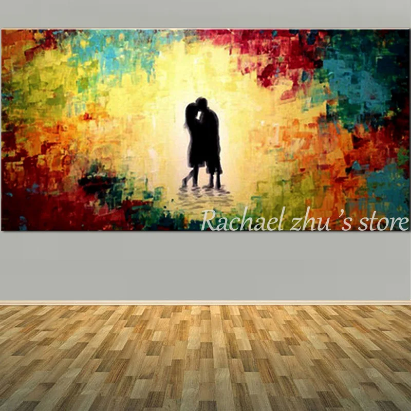 

Hand Painted Modern Abstract Couple Kissing Oil Painting on Canvas One Romantic Couples Wall Pictures For Living Room Home Decor