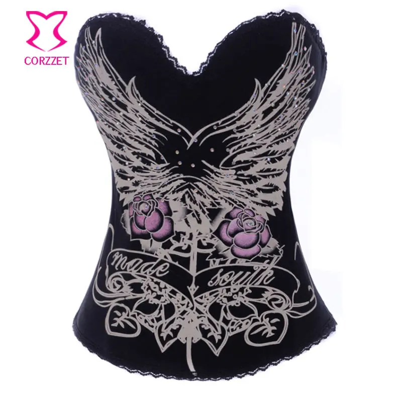 

Charming Pattern Print Cotton Push Up Bra Top Bustier Sexy Gothic Women Espartilhos Corset Corselet Overbust Burlesque Clothing