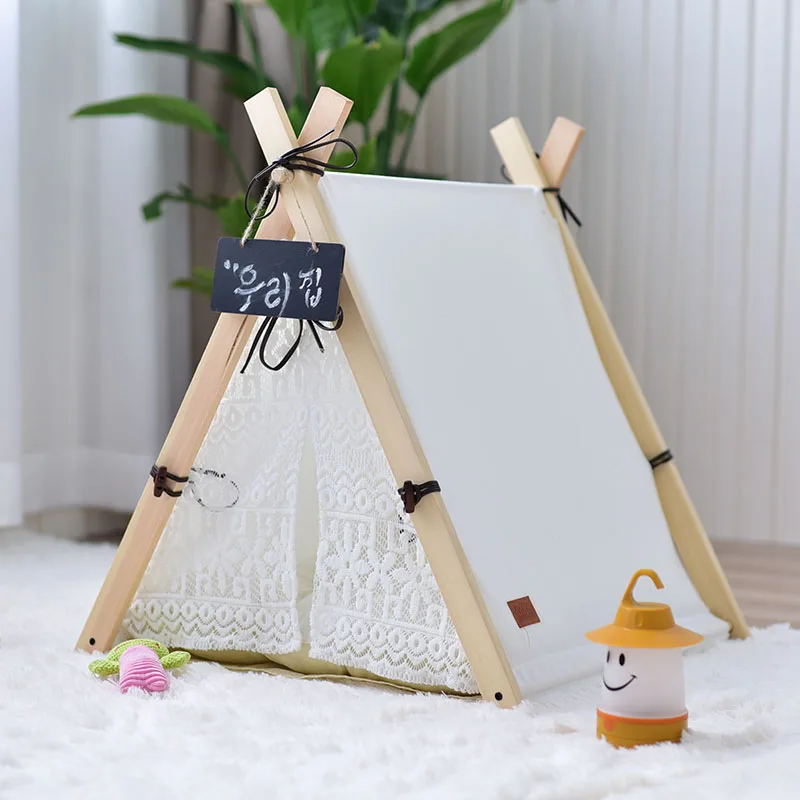 

White Canvas Lace Dog Bed Hundetipi Katzenhaus Pet House