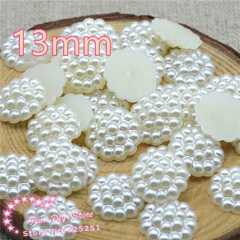 

13mm 100pcs ivory pearl flower small resin flat back pearl for ornament free shipping
