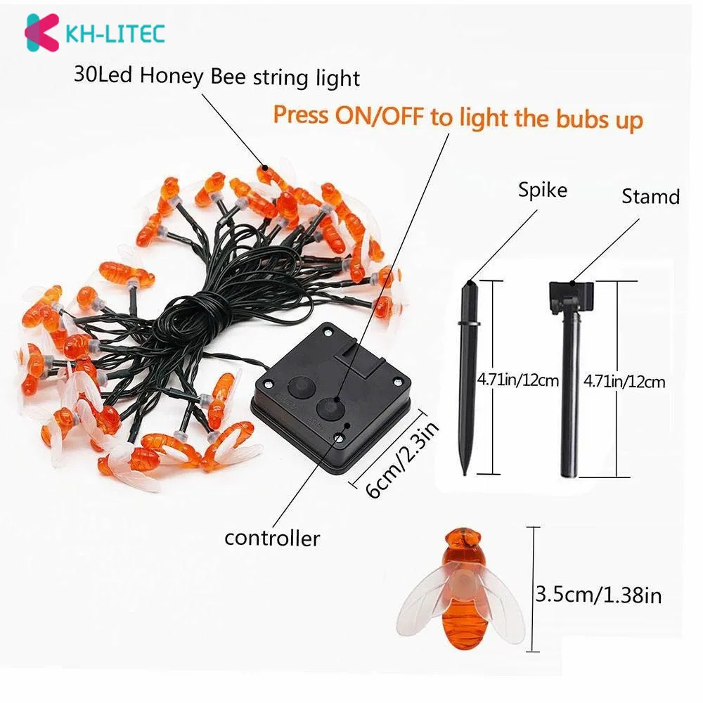 KHLITEC-6.5M-Solar-Lights-String-30-Led-Honey-Bee-Shape-Solar-Powered-Fairy-Lights-For-Outdoor-Garden-Fence-Summer-Night-Light-Decoration(8)