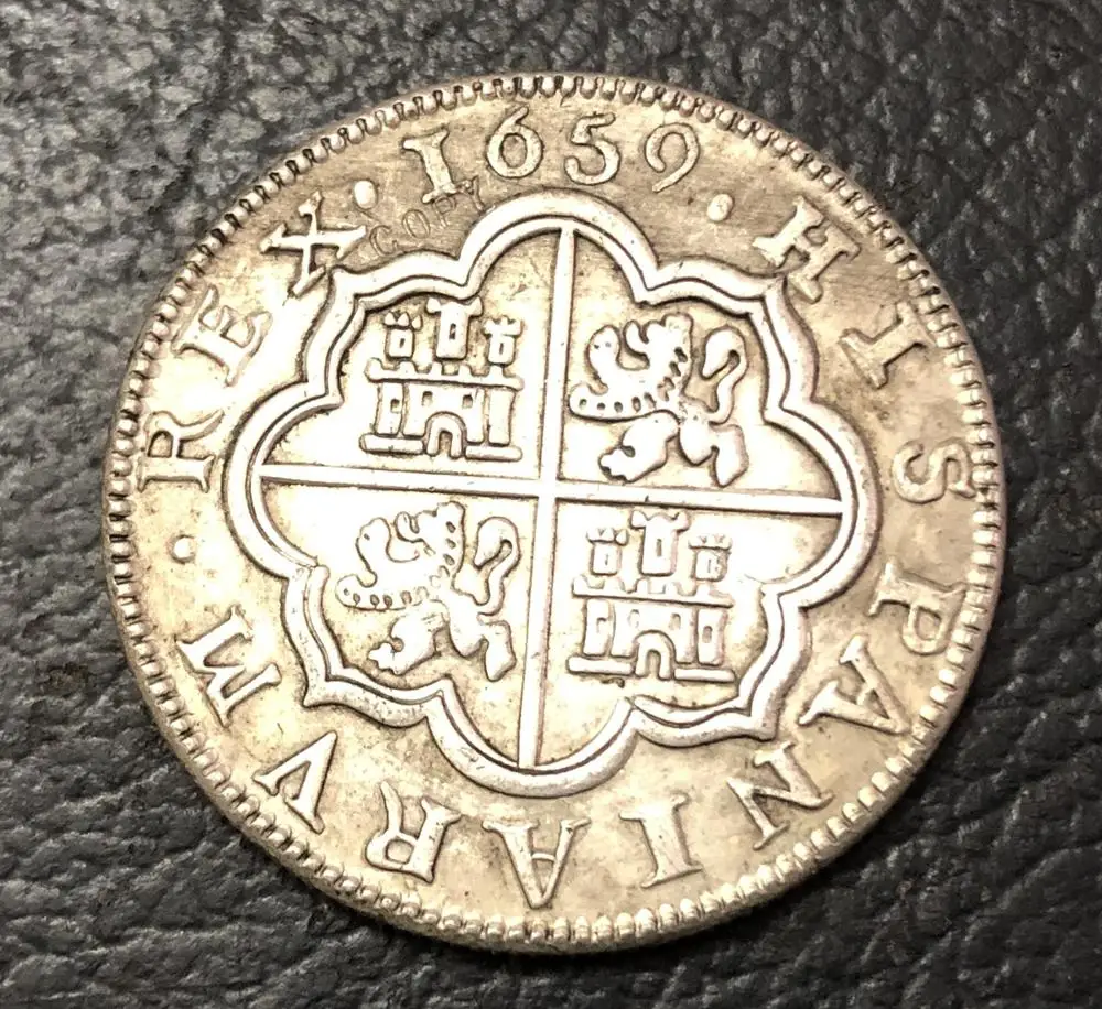 1659 Испания 4 Reales Felipe IV копия посеребренной монеты|Безвалютные монеты| |