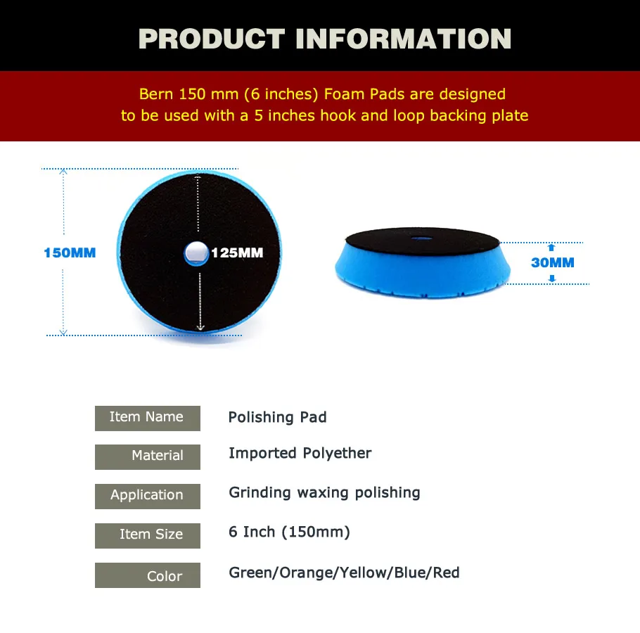 6 дюймов 150 мм крюк и петля алмазная полировальная Подушка автомобильный полировальный синий светильник Полировочная Накладка для резки восковой набор губок