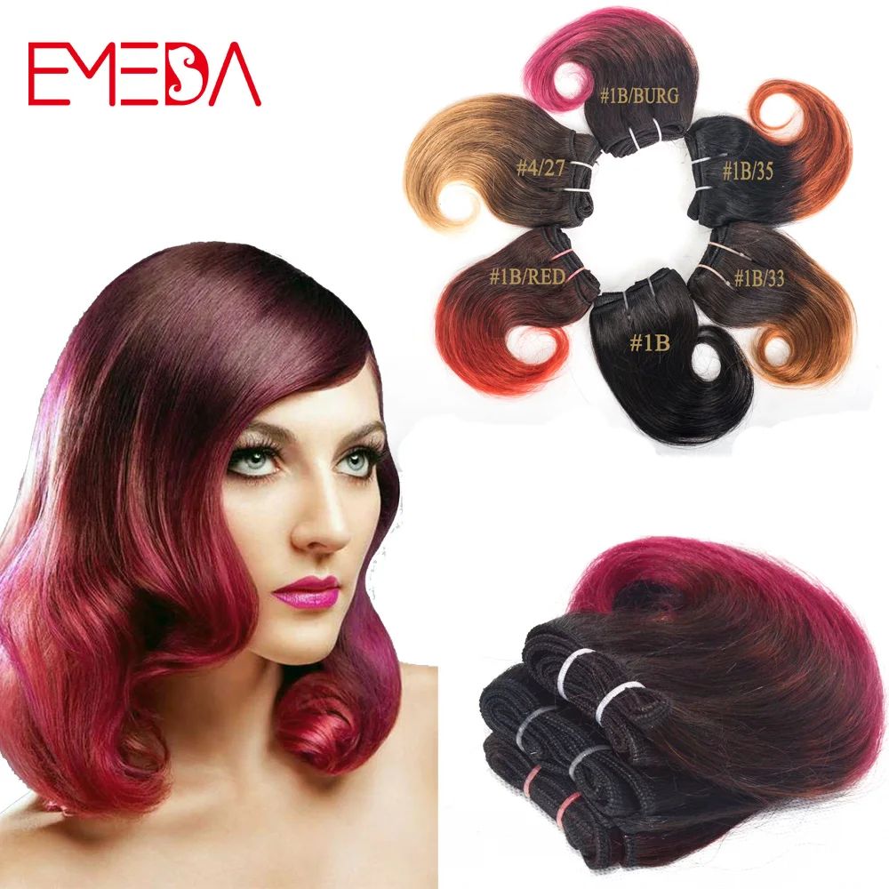 Super Sale Cheap Ombre Hair Bundles Short Wavy Human Hair Extension 3pcs/lot  Colored Dyed Wholesale Price Two Tone Hair