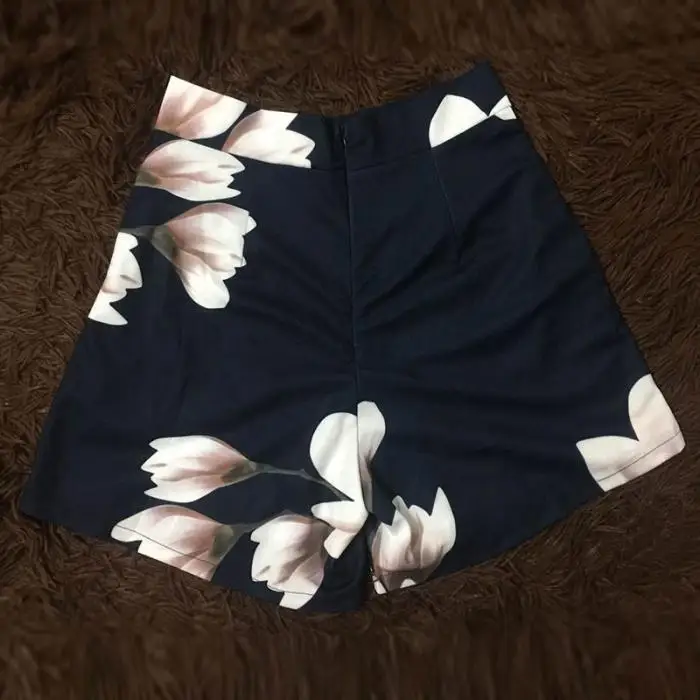 Летние женские сексуальные шорты с высокой талией, на молнии, с цветочным принтом, повседневные широкие короткие брюки TH36