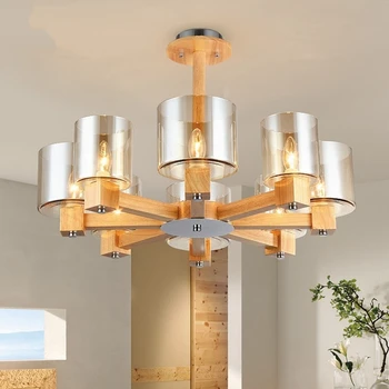 

modern Mission Wooden Chandeliers ceiling For Living Room Grass Lampshade Lighting Lustres Para for kitchen De light fixtures