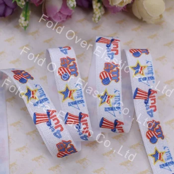 

15mm fold over elastic heat transfer printing, 4th of July foe elastic100yards for girl hair ties