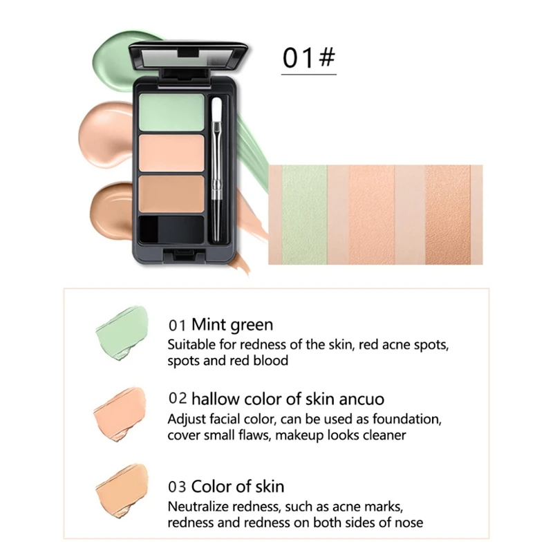 New 3 Colors Concealer Palette Facial Foundation Cream with Brush Makeup Tool