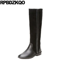Сапоги до колена с круглым носком из натуральной кожи; дизайнерская черная обувь в европейском стиле; Брендовые женские зимние сапоги без застежки; новая модная обувь на плоской подошве