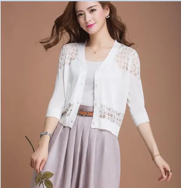 

2016 New leisure solid color summer and spring hollow out thin knitwear cardigan for lady