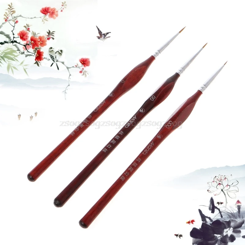 Goede 3 stks set Aquarel Gouache Penselen Set Fijne Detaillering 0 ~ 000 Wees Tip Wolf Haar Schilderij Borstel Set Art levert N22