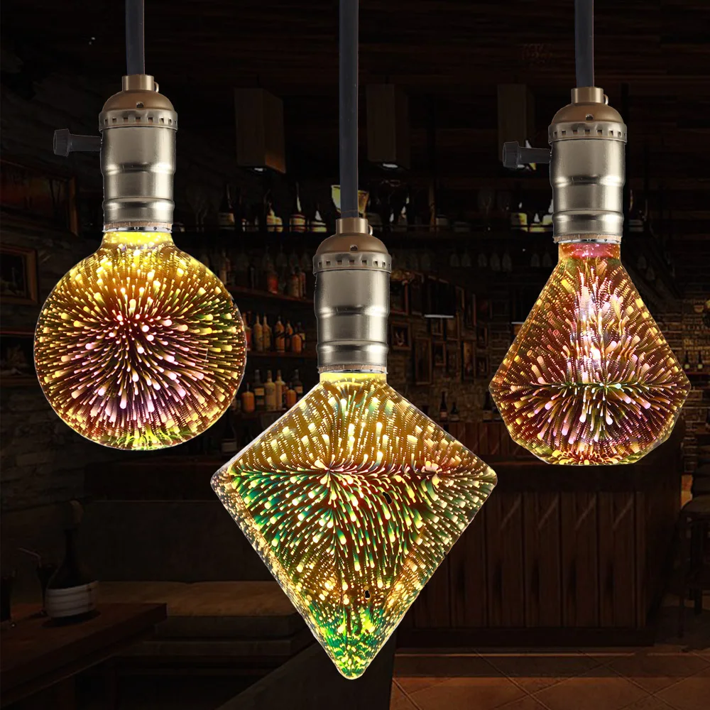 E27 bombilla Led 3D 220 V colorido fuegos artificiales Led Bombillas de Edison bombilla vacaciones Navidad decoración Lampada LED lámpara Lamparas