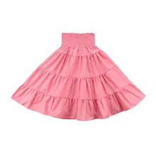 Мода летняя детская одежда для девочек повседневные Однотонные эластичные Высокая Талия малыш новорожденных милые раза хлопковые юбки из одного предмета