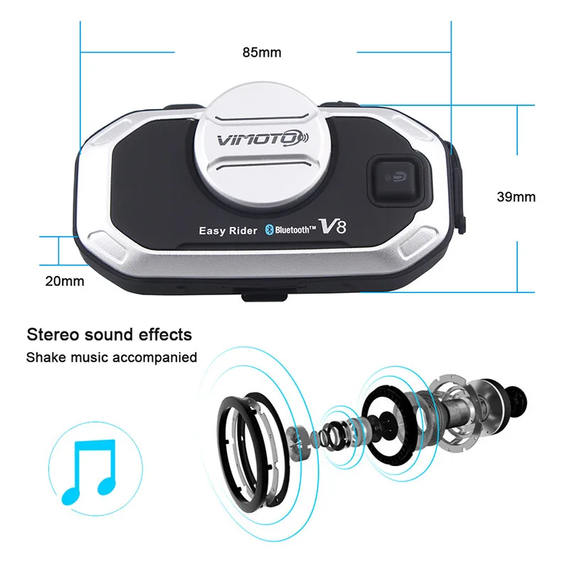 VIMOTO 2 шт. V8 Bluetooth мотоциклетный шлем домофон гарнитура+ мягкий микрофон для полного лица шлем