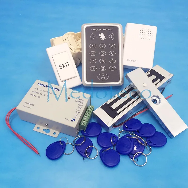 Cena Najlepszy pełny system kontroli dostępu do drzwi Rfid 125Khz karta Rfid zestaw systemu kontroli dostępu + elektryczny zamek magnetyczny No Nc Strike Lock