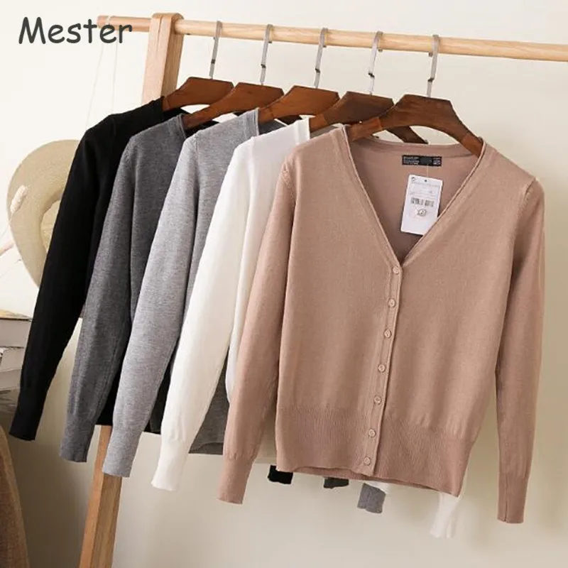 

Spring Cardigan Women Korean V Neck Knitted Cardigan Feminino Ladies Long Sleeve Loose Buttons Cardigan Thin Coat Plus Size