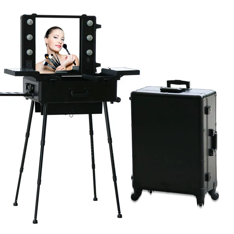 Brilliant Design Stylish Earance High Quality Aluminum Finished Brilliant Design Stylish Earance High Quality Aluminum Finished Professional Makeup Station With Mirror Lights And Stands In Cosmetic Bags Cases From