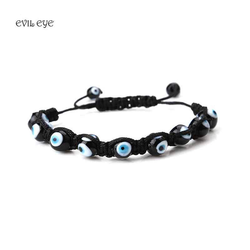 Evil EYE 1pc Black evil eye glass beads bracelet lace up braided rope ...