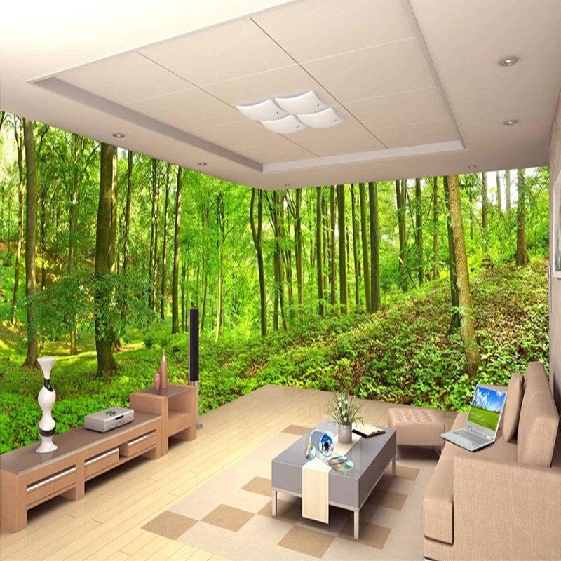 Custom 3D Three-dimensional Mural Wallpaper Living Room Bedroom Sofa TV Background Wallpaper Green Trees Forest Photo Wallpaper Custom 3D Three-dimensional Mural Wallpaper Living Room Bedroom Sofa TV Background Wallpaper Green Trees Forest Photo Wallpaper