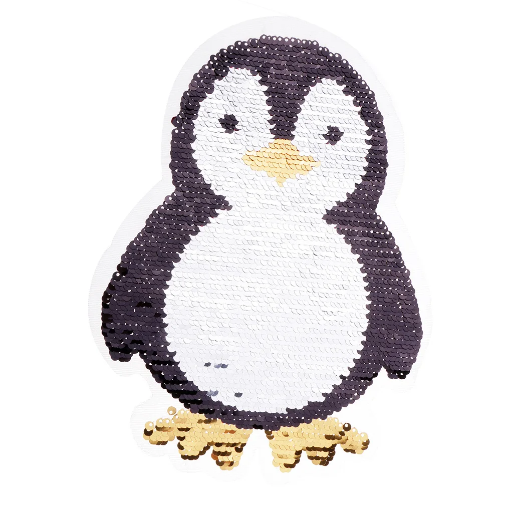 Double Side Embroidered Penguin Sew On Sequins Patch Fabric Applique Crafts