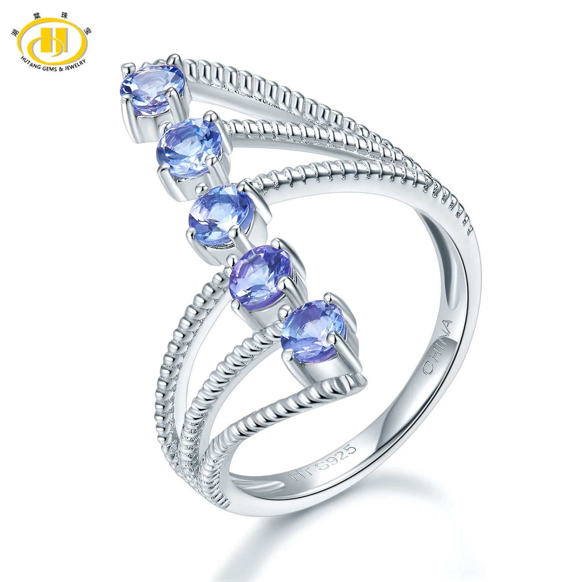 

Hutang Five stone Natural Tanzanite Ring Solid 925 Sterling Silver Gemstone Fine Jewelry for Women Christmas Gift 2017 New
