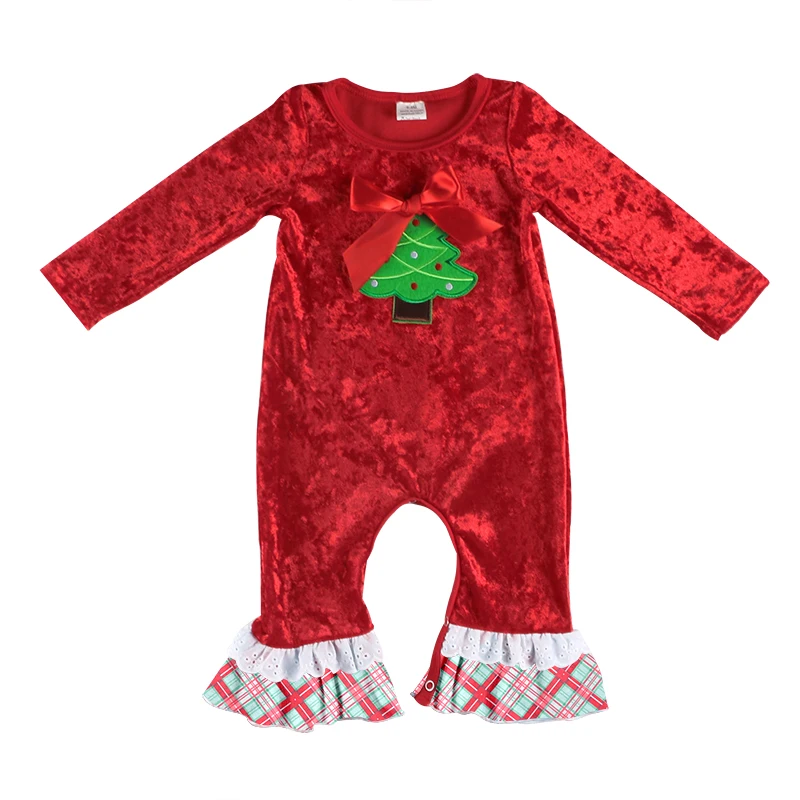 

Kaiya Angel New Arrival Fashion Baby Girls Bow Romper Long Sleeve Autumn Winter One Piece Kids Christmas tree Applique Jumpsuit