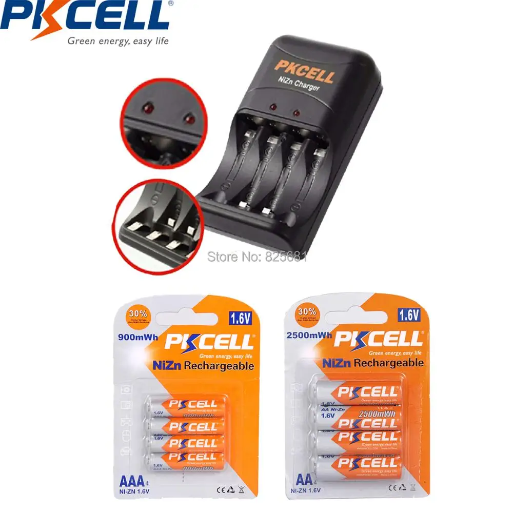 Аккумуляторные батареи PKCELL 4 шт. NIZN AA 1 6 МВт/ч и ni zn AAA aaa в с зарядным устройством