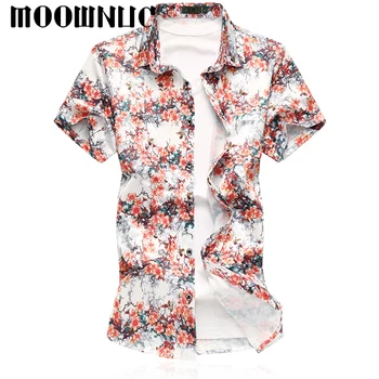 

7XL 6XL Elastic Shirts Men Flowers Fashion Thin Short Sleeve New Business Casual Red Blue MOOWNUC Men MWC Summer Large Size