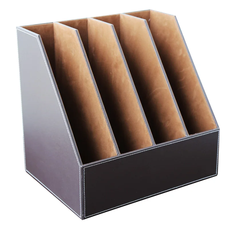 4 Slots Desk File Document Holder Organizer Rack Brownin