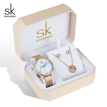 

Shengke Women Watches Set Luxury Crystal Earrings Necklace Watches Set Reloj Mujer 2019 SK Ladies Quartz Watch Gifts For Women