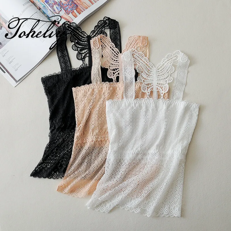 New Style Fashion Women Sexy lingerie Casual Butterfly Lace Tank Top Lady Camisole Tops Openwork Breathable crop Top