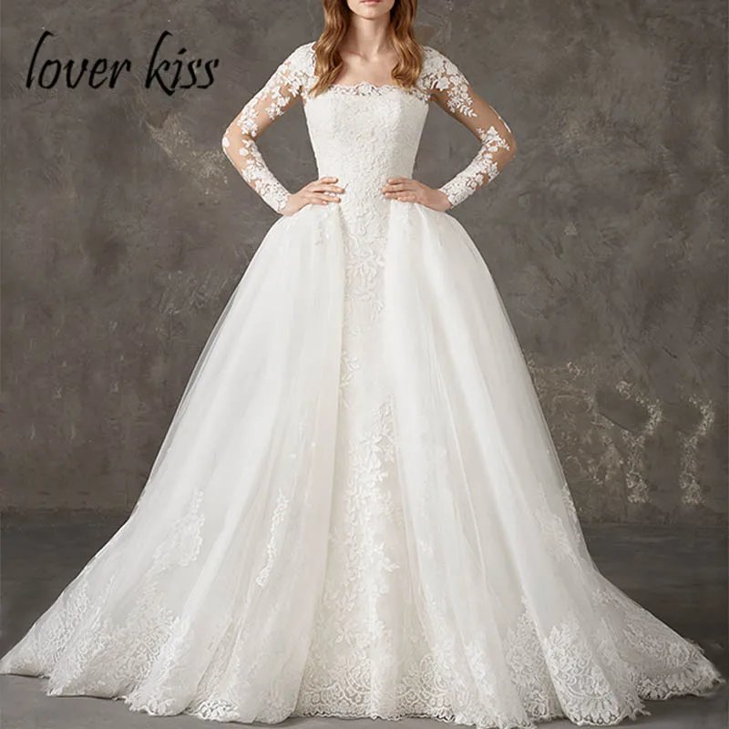 Lover Kiss Vestido De Noiva роскошное платье с длинным рукавом из двух частей свадебное платье для невест открытый свадеб Кружева кружевные свадебные