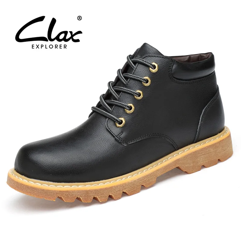 

CLAX Men's Boot 2018 Spring Autumn Leather Shoes for Male Work Shoe Winter Fur Ankle Boots Warm Casual Footwear Large Size