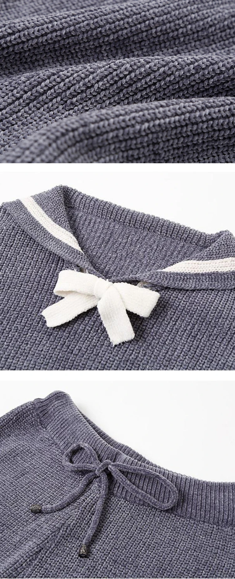 EFIOLY Зимний женский пижамный комплект из кроличьего бархата Вязаная Шерстяная ночная рубашка хит цвета сладкий лук Повседневная Женская одежда для сна