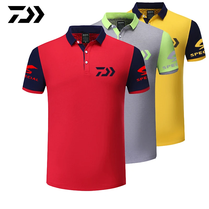 

2019 Daiwa Clothing Summer Sports Polo Tee Fishing Tshirt Patchwork Breathable Outdoor Running Fishing T-shirt Cycling Men Tops