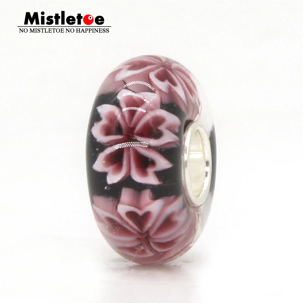 

Mistletoe Jewelry 925 Sterling Silver 3D Heart Flowers Murano Glass Charm Bead Fit European Troll Bracelet