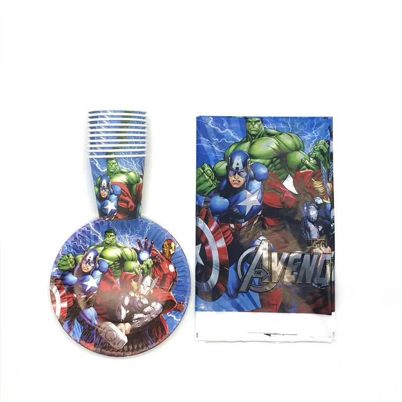 

Avengers Theme 21pcs/lot Children Happy Birthday Disposable Tableware Set Baby Shower Party Cartoon Cup Plate Decorations Supply