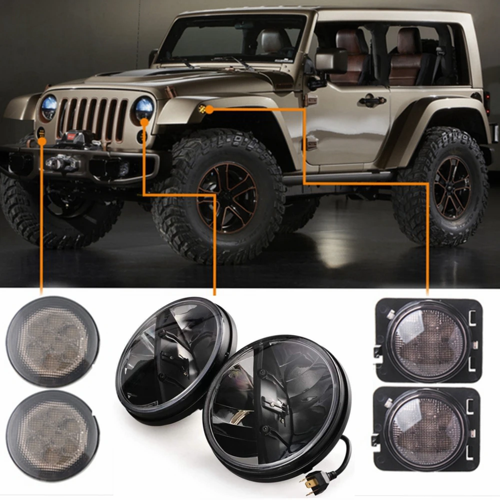 Black 36W H4 LED 7" Headlight Side Indicator Turn Light Bulbs For Jeep