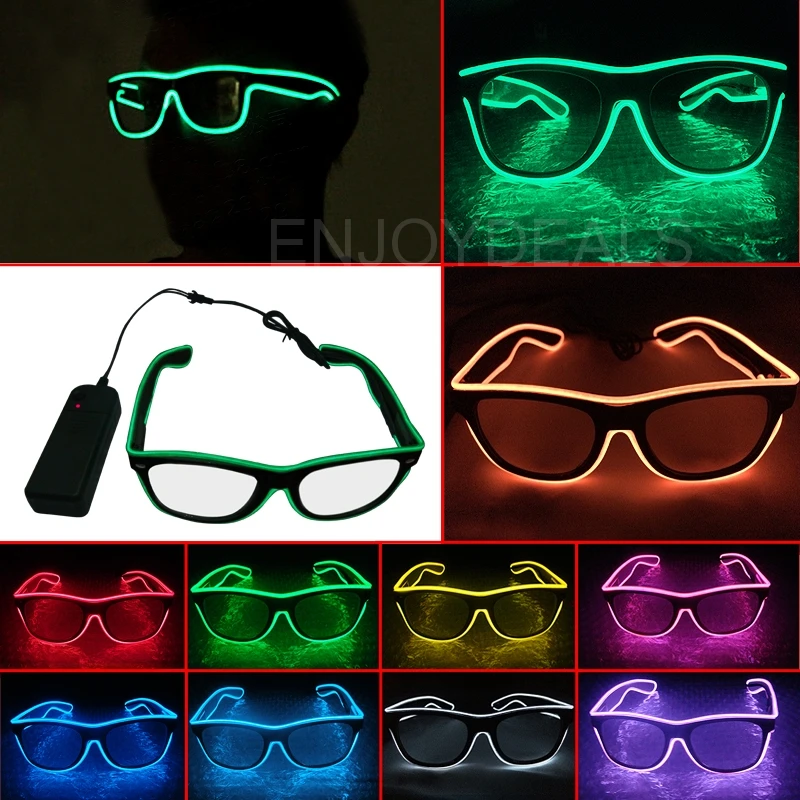 

New Multi-color El Wire Glow Sun Glasses Led DJ Bright Light Safety Light Up Multicolor Frame led flashing glasses 10 Colour