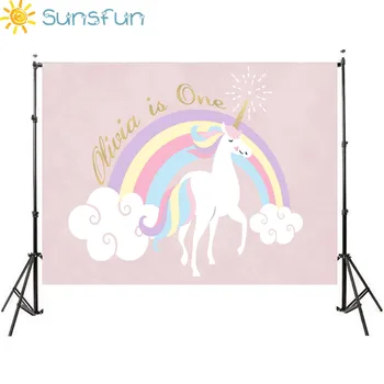 

Sunsfun 7x5FT Rainbow Sky Gold for Unicorn Cloud Baby Photo Background Vinyl Photography Backdrops 220x150cm