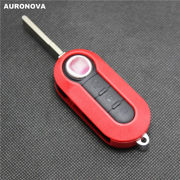 

AURONOVA New Replace Original Key Shell for FIAT 500 Panda Punto Bravo 3 Buttons Personalized Car Key Case Pure Red