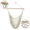 Hanging Rope Chair Beige Net Swing Seat Cotton Canvas Rope Hammock Cradle Chair With Wood Stretcherdoor Outdoor Garden Yard 3