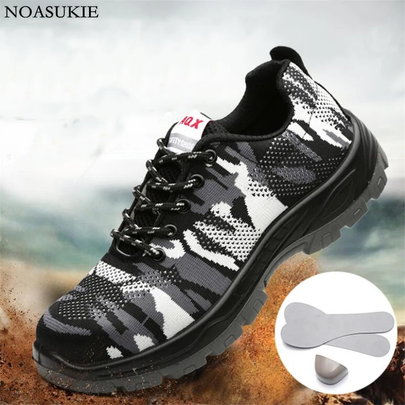 

Men Safety Shoes Camouflage Mesh Lightweight Breathable Work Shoes Anti-Smashing Puncture Steel Toe Shoes Indestructible Shoes