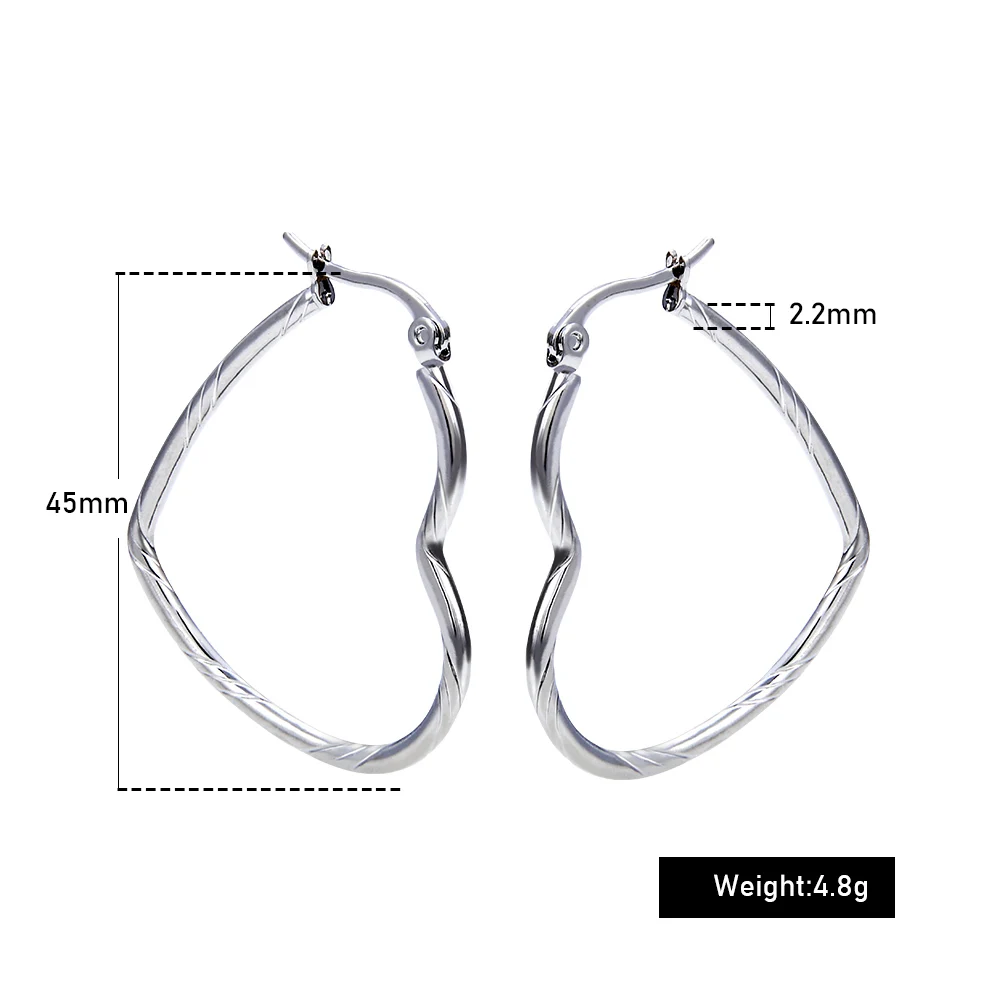 Новинка FINE4U E012 316L серьги-кольца из нержавеющей стали серьги в форме сердца для женщин Свадебные ювелирные изделия - Окраска металла: Steel-45mm