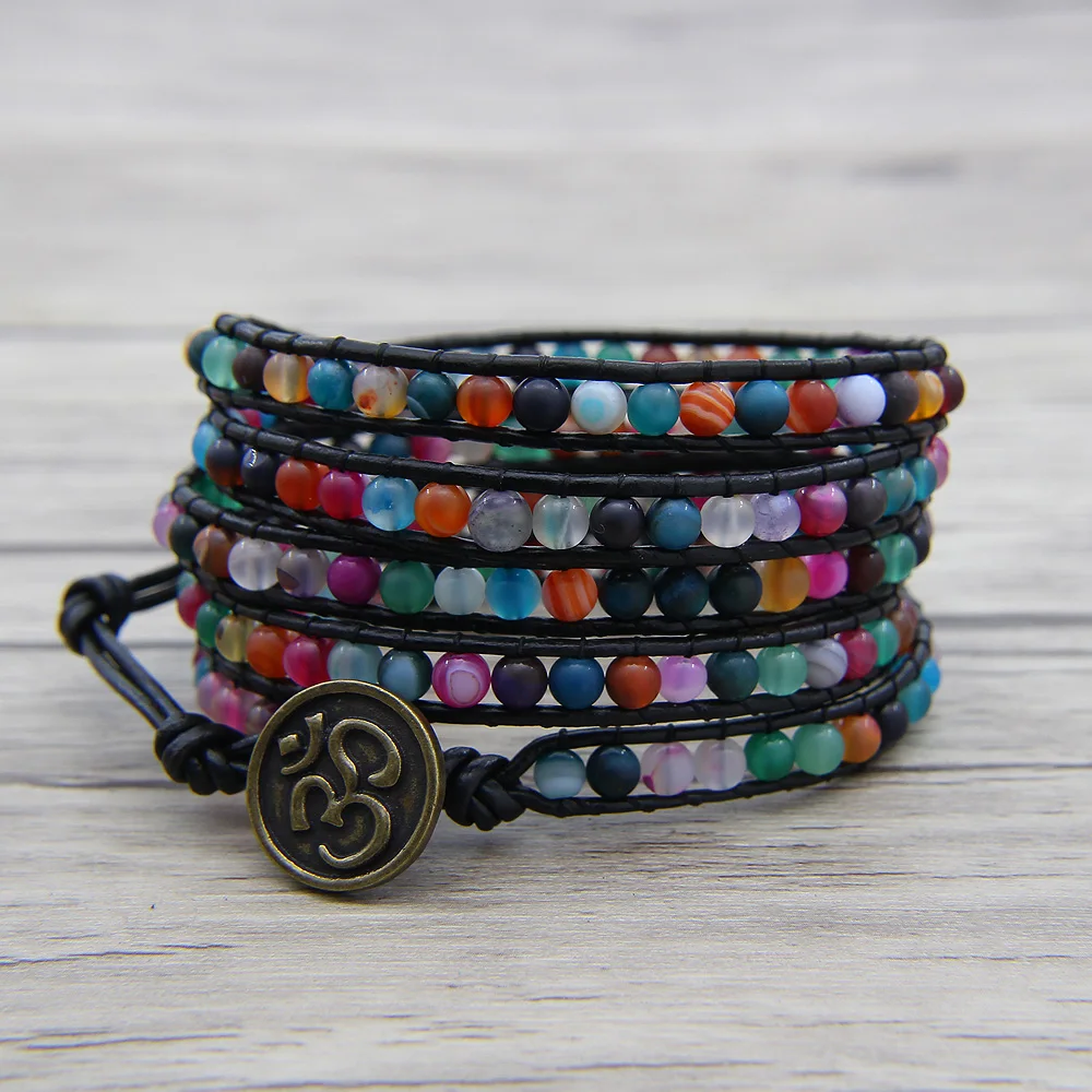 Bead leather wrap bracelet Rainbow BOHO bead wrap bracelet 4mm bead