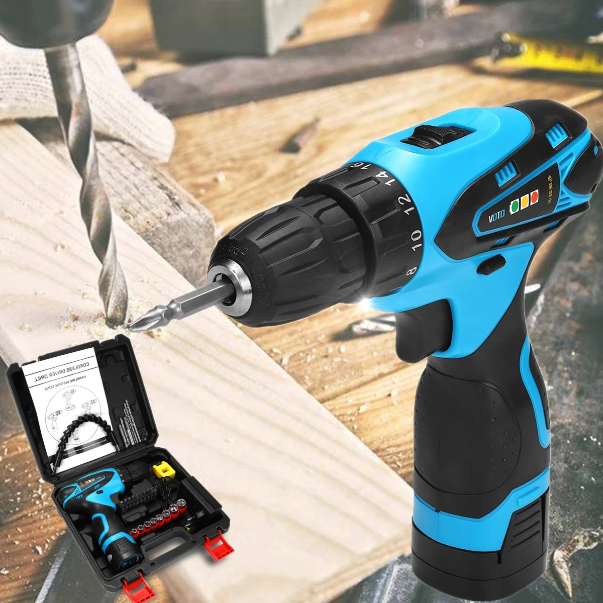 

Doersupp 16.8V EU Plug Intelligent Speed Control Cordless Screwdriver with Screwdriver Bit Kit Full Copper Punch Tighten Screws