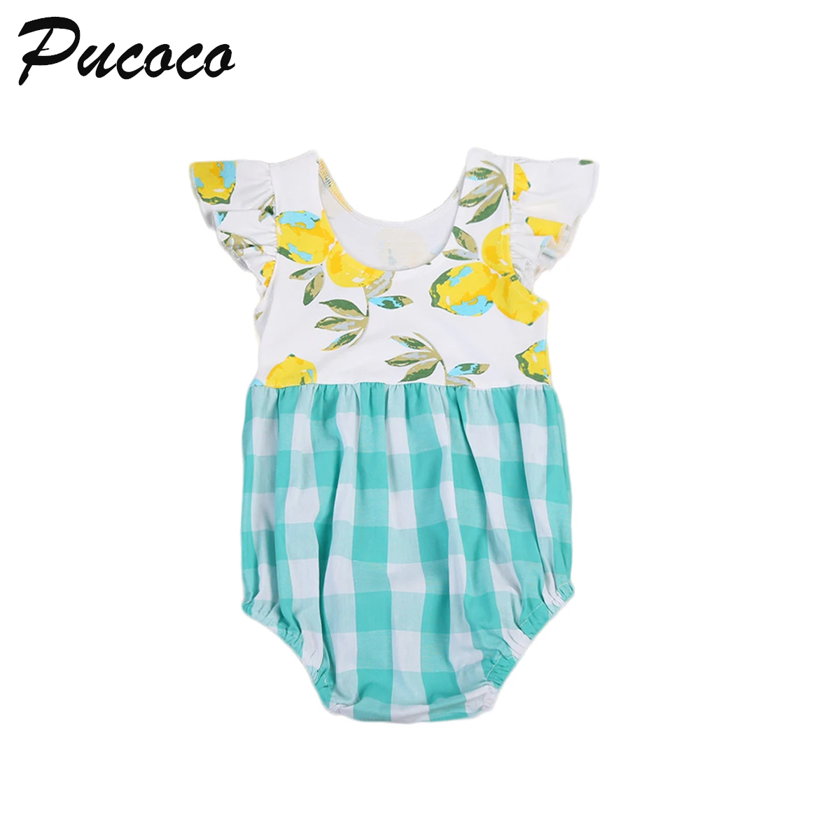 

Green Plaid Baby clothing Summer Toddler Kids Baby Girls Puffy Floral Romper Jumpsuit Playsuit Clothes 0-4T
