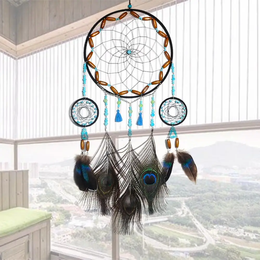 

large nordic dream catcher Peacock feather kids room decoration handing home wall party decoration gift for girls women